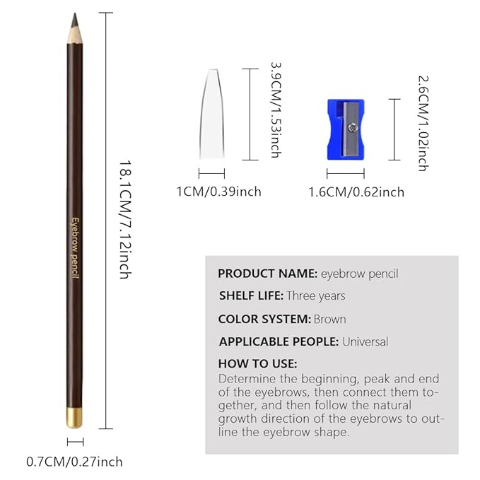 6Pcs Brown Eyebrow Pencils for Women,Wooden Hard-Core Eyebrow Eyeliner Pencil,Sharpener Included,Long Lasting Waterproof Sweat-proof Create a Natural Eye Brow Makeup,Beginner Brow Pencil,Cruelty-Free