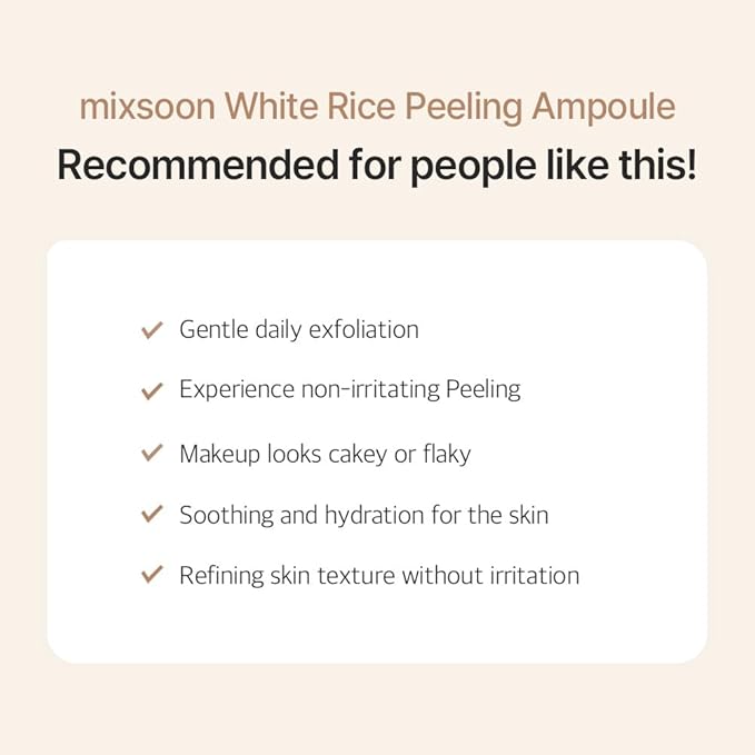 mixsoon White Rice Peeling Ampoule - White rice exfoliant, Gentle Exfoliating Serum for Smooth, Radiant Skin, Dead Skin Cells Remover 100ml / 3.38 fl.oz. Korean Glass Skin Care