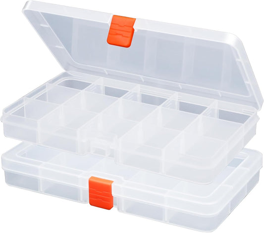 2PACK Extra Thick Bead Organizers, Mini Clear Plastic Storage Box Craft Containers for Nail jewelry rhinestones DIY Supply Case