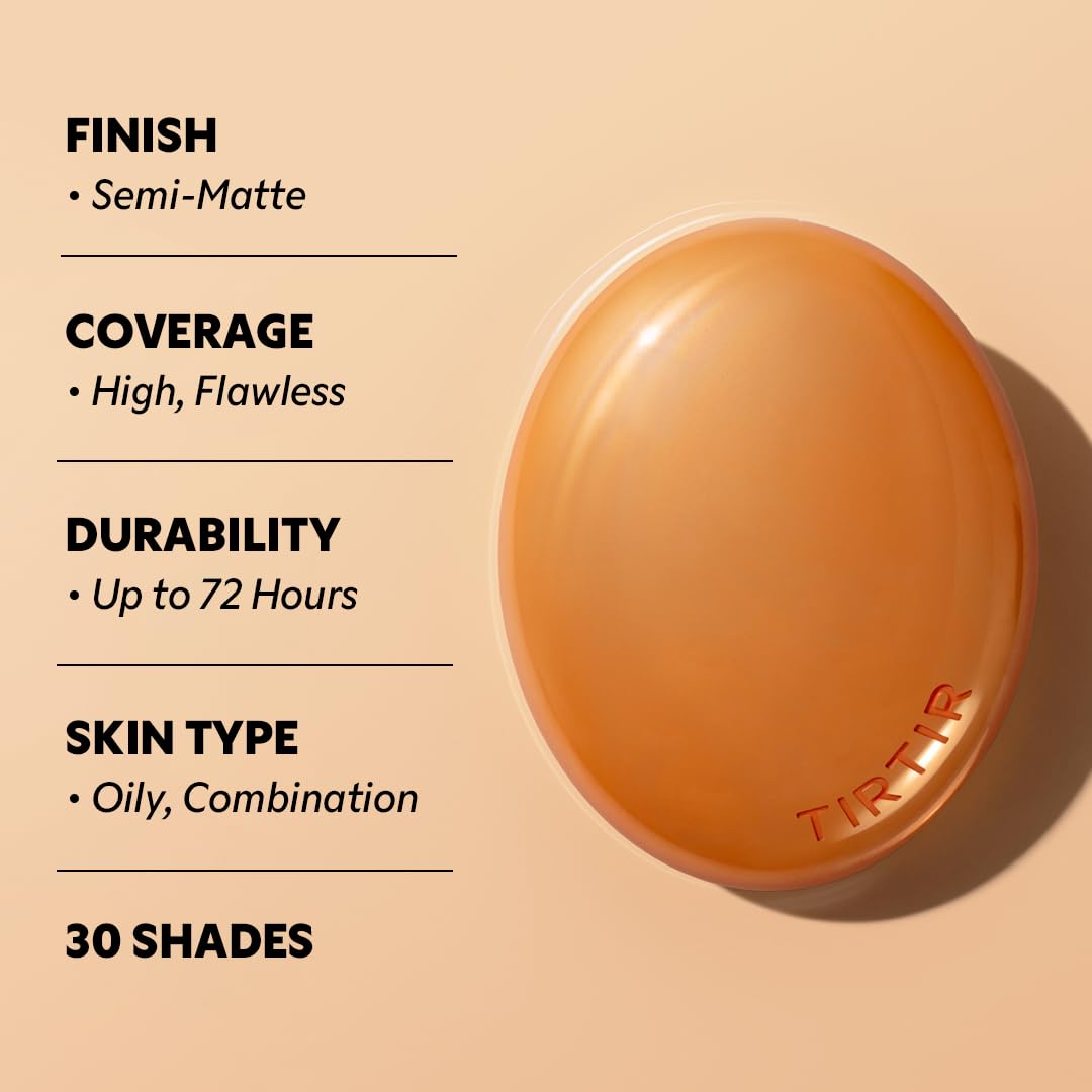 TIRTIR Mask Fit Ai Filter Cushion Foundation | AI-Like Semi-Matte Finish - Up to 72-Hour Medium to Full Coverage Korean BB Cushion Make up Beauty, #39W Caramel, 0.63 Fl Oz