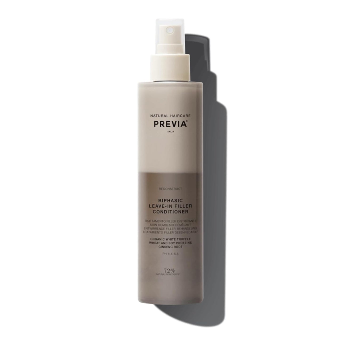 PREVIA Hydrating Biphasic Leave-In Conditioner Spray | Moisturizing & Anti-Frizz Reconstructive Treatment with White Truffle | Detangle & Repair Dry Damaged Hair | Vanilla & Bergamot Scent | 6.7 oz