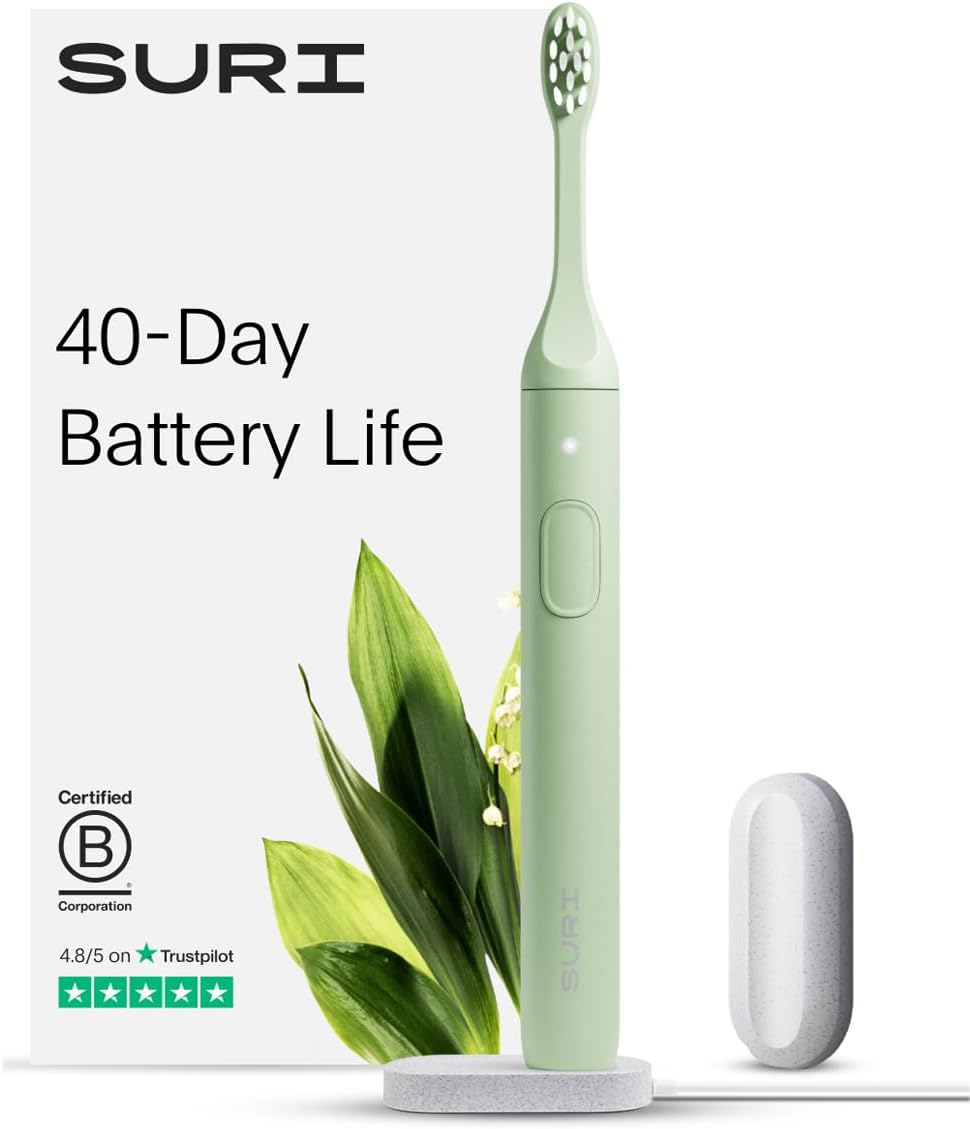SURI 1.0 Sonic Electric Toothbrush | 40+ Day Battery | Designed in California | Sustainable Electric Toothbrush for Adults | Travel Toothbrushes | Tooth Brush | Green