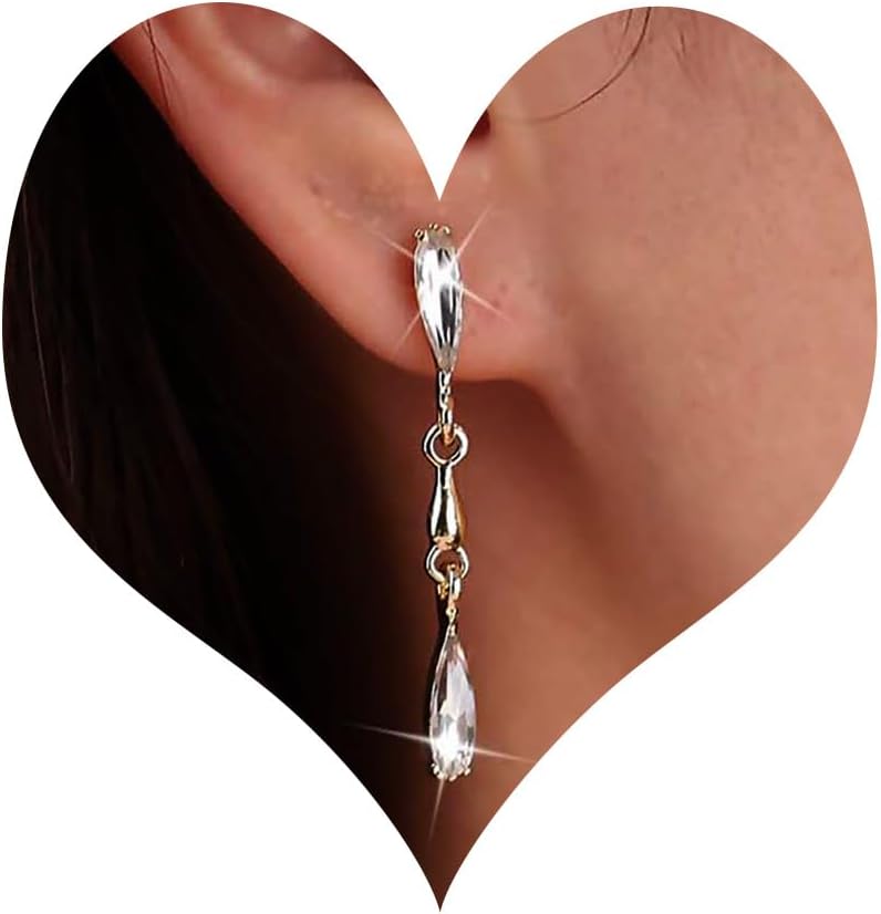 Vintage Crystal Teardrop Earrings Long Linear Rhinestone Earrings Gold Crystal Stud Earrings Sparkly Cz Bridal Earrings Jewelry for Women
