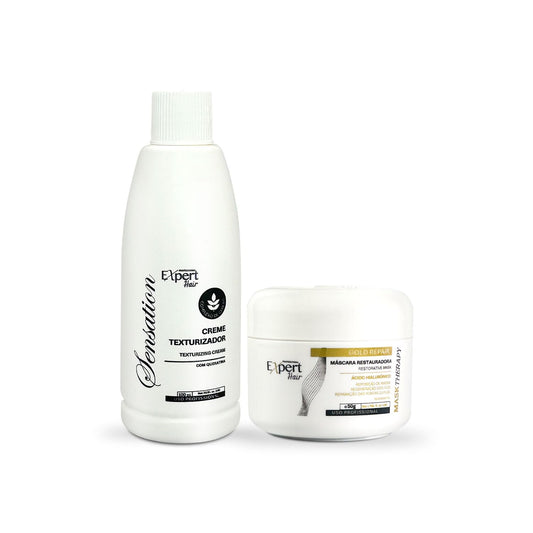 Expert Hair Sensation Straightening & Smoothing Kit :Texturizing Cream + Gold Repair Mask for Ultimate Hair Transformation- At Home Keratin Treatment for Straight, Silky, Moisturized Hair