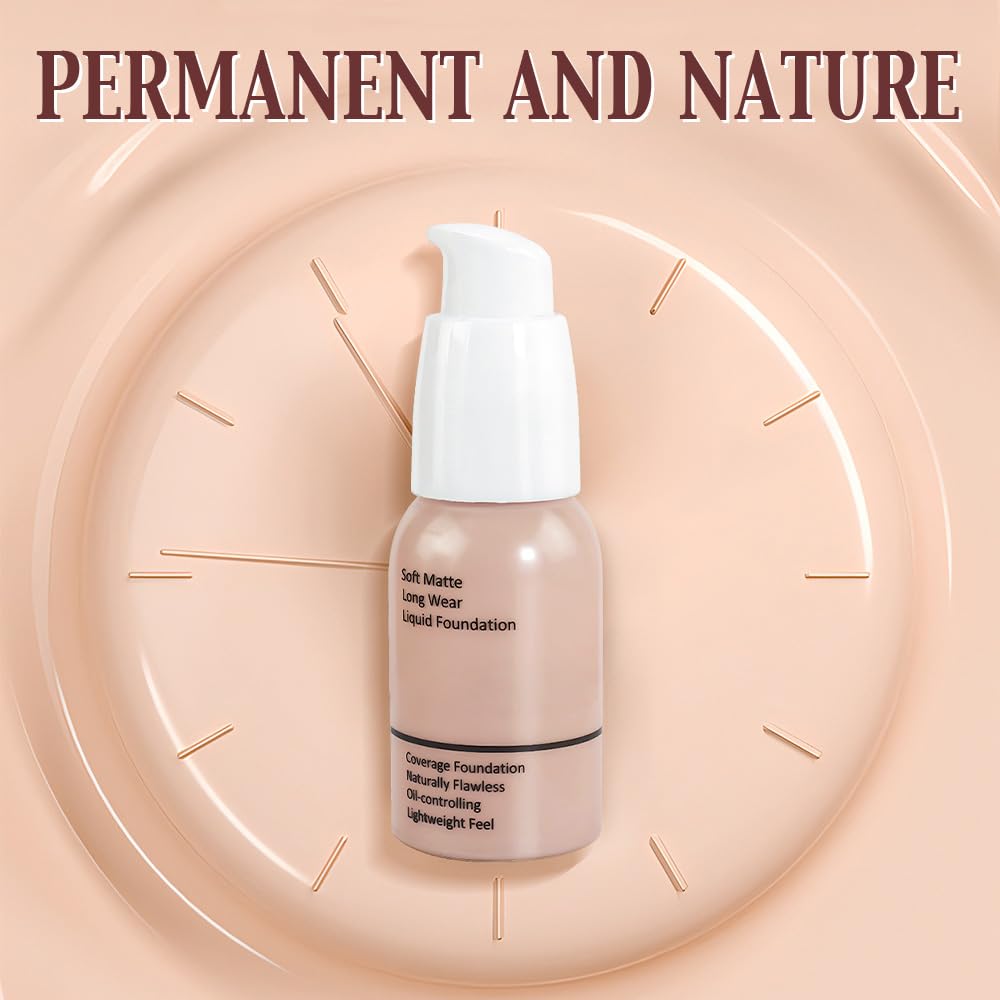 2Pcs Matte Liquid Full Coverage Foundation, Flawless Soft Matte 24HR Oil Control Full Coverage Foundation Makeup for Women, Long-Lasting Waterproof Full Coverage, 02# Warm Peach (02+02, Pack of 2)