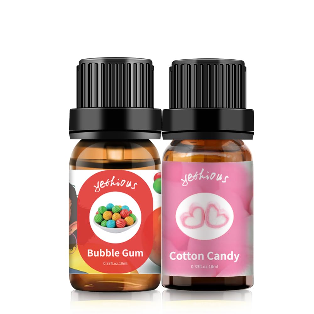 yethious Cotton Candy Bubble Gum Essential Oil Set, Cotton Candy Oil for Diffuser, Aromatherapy, Candle Soap Making - 2 Pack 0.33 Fl Oz Cotton Candy & Bubble Gum Oil