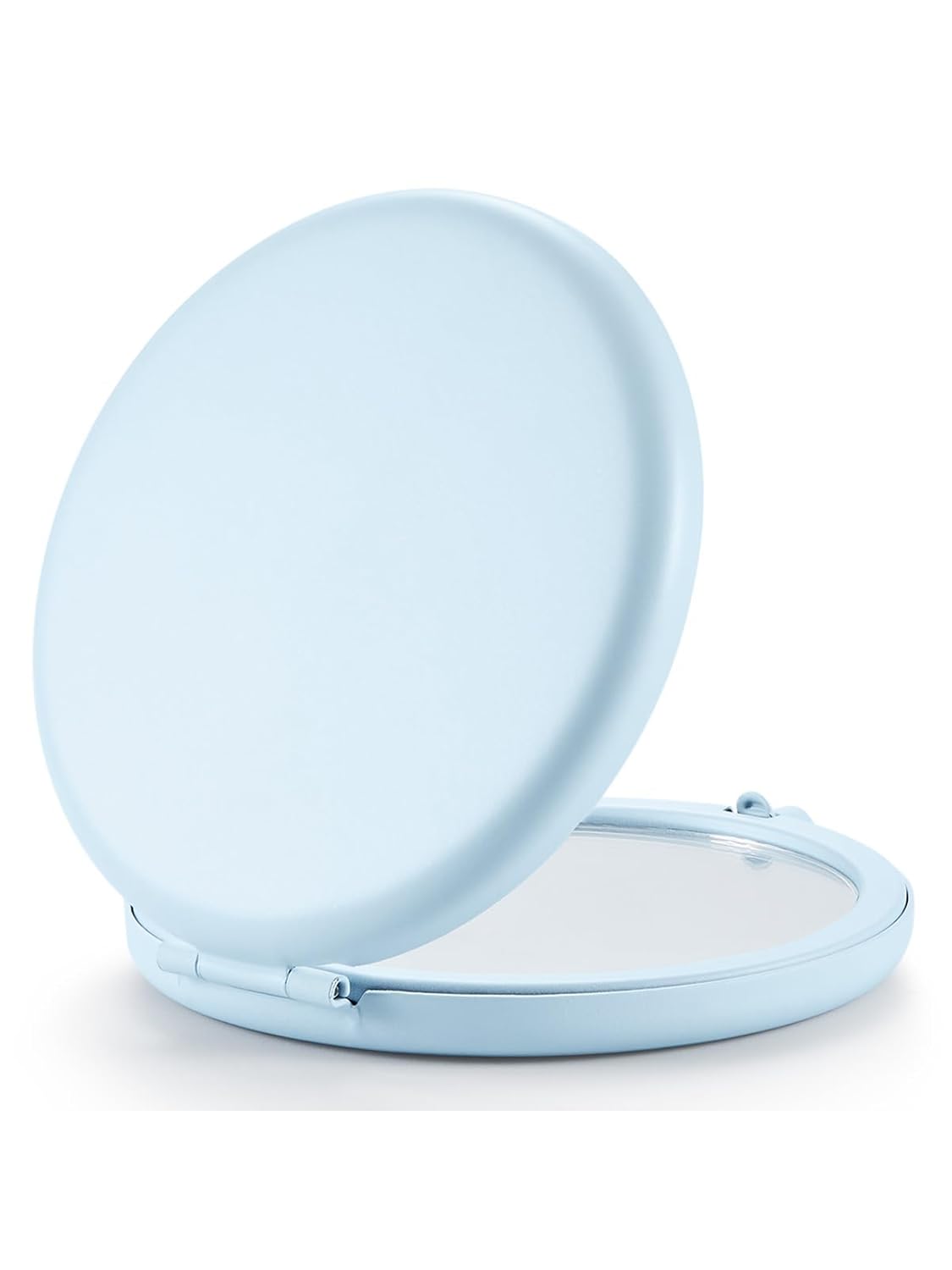 Compact Mirror for Purse, Double-Sided 1X/2X Magnifying Metal Pocket Makeup Mirrors(Round, Light Blue)