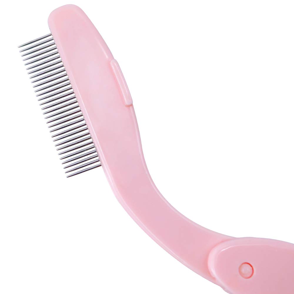 G2PLUS 4PCS Folding Eyelash Comb, Eyebrow Comb Metal Teeth, Eyelash Separator Comb, Eyelash Brush and Comb, Professional Tool for Define Lash & Brow (Pink+Black)