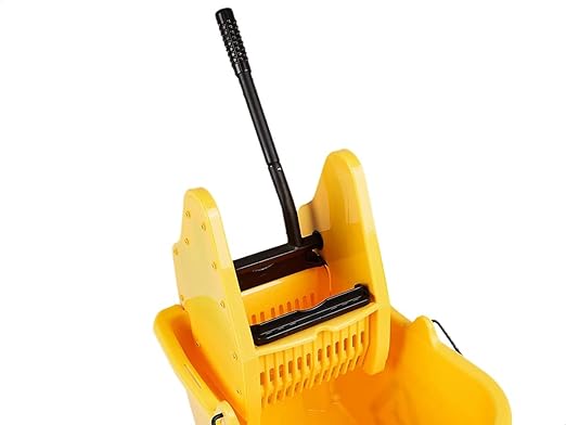 Amazon Basics Rectangular Floor Cleaning Mop Bucket with Sturdy Down Press Wringer Combo, 35-Quart, Yellow