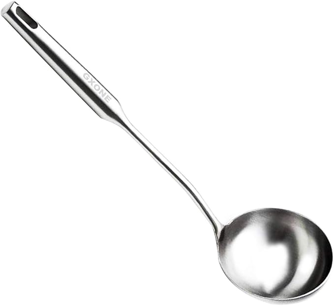 Soup Spoon Ladle,304 Stainless Steel Cooking Spoon Kitchen Tool For Wok With Hollow Handle, Silver/13.9Inch