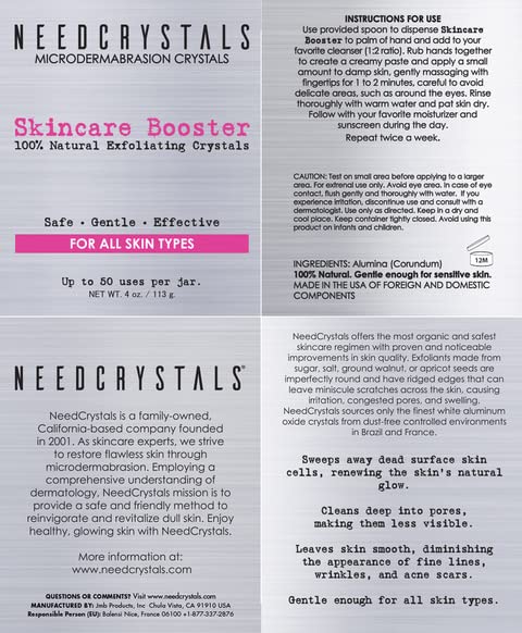 NeedCrystals Microdermabrasion Crystals DIY Facial Scrub. Natural Face Exfoliator for Dull or Dry Skin Improves Scars, Blackheads, Pore Size, Wrinkles, Blemishes & Skin Texture 4 oz. / 113 gr.