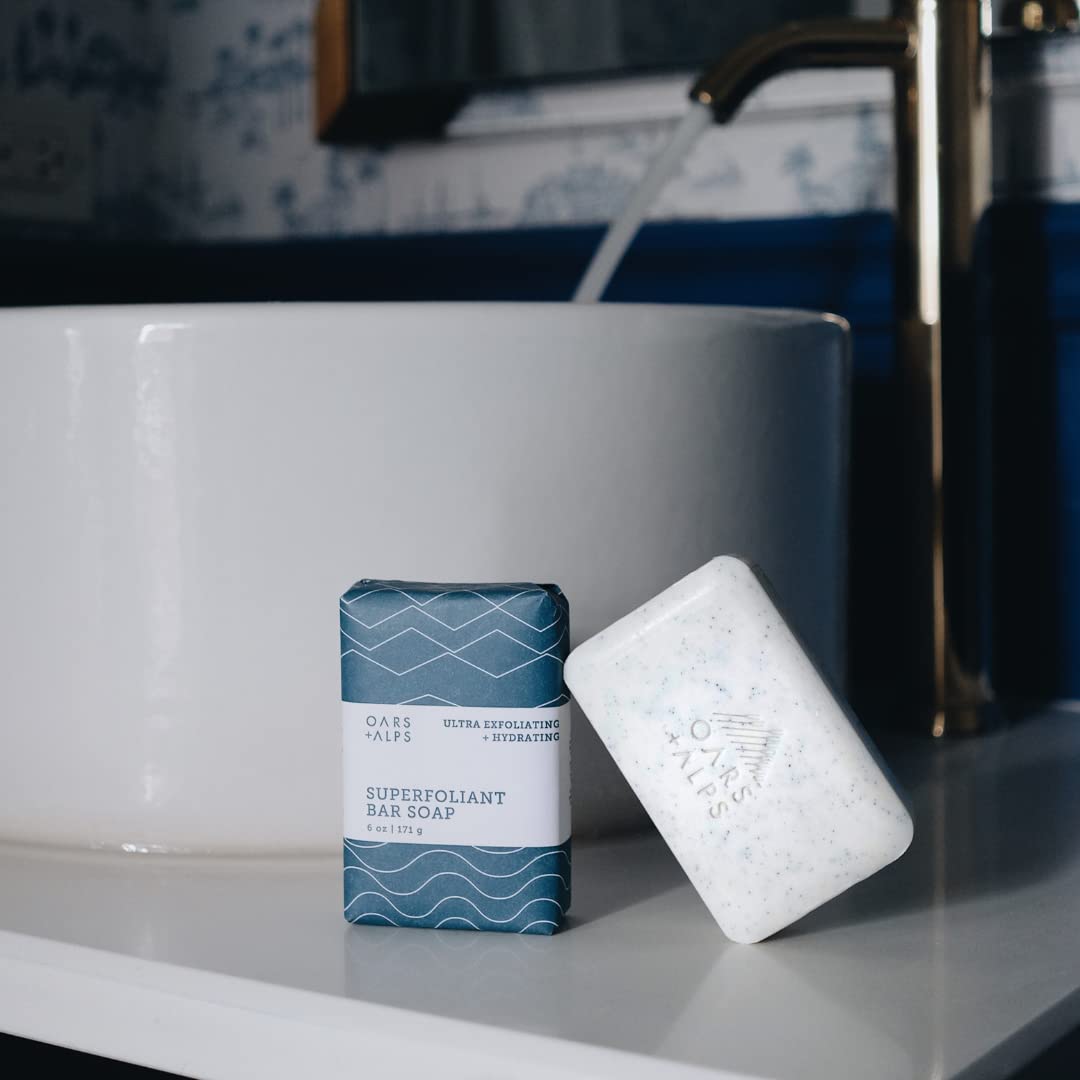 Oars + Alps Superfoliant Exfoliating Men's Bar Soap, Dermatologist Tested and Made with Clean Ingredients, Travel Size, 6 Pack, 6 Oz Each