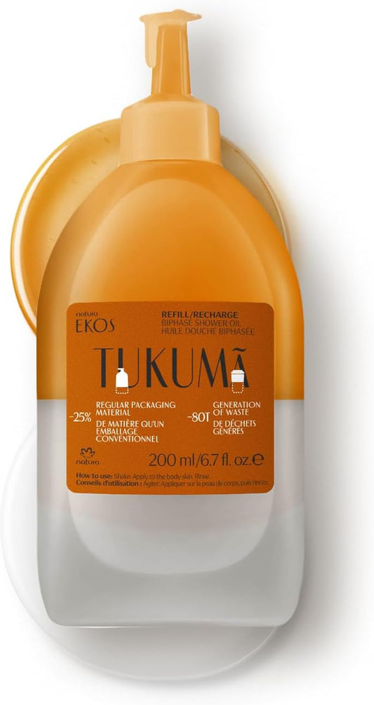 natura - Ekos Tukumã Biphase Shower Oil Refill - Replenishing In-Shower or Bath Body Oil - Anti-Signs of Aging - Skin Moisturizer - Vegan Skin Care - Brazilian Beauty Secrets - 6.7 fl oz (200ml)