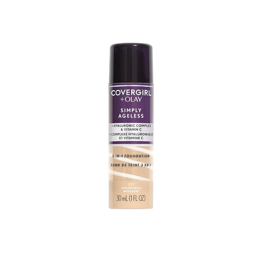 CoverGirl & Olay Simply Ageless 3-in-1 Liquid Foundation, Matte Finish, Hyaluronic & Vitamin C Formula, Golden Beige, 1 Count