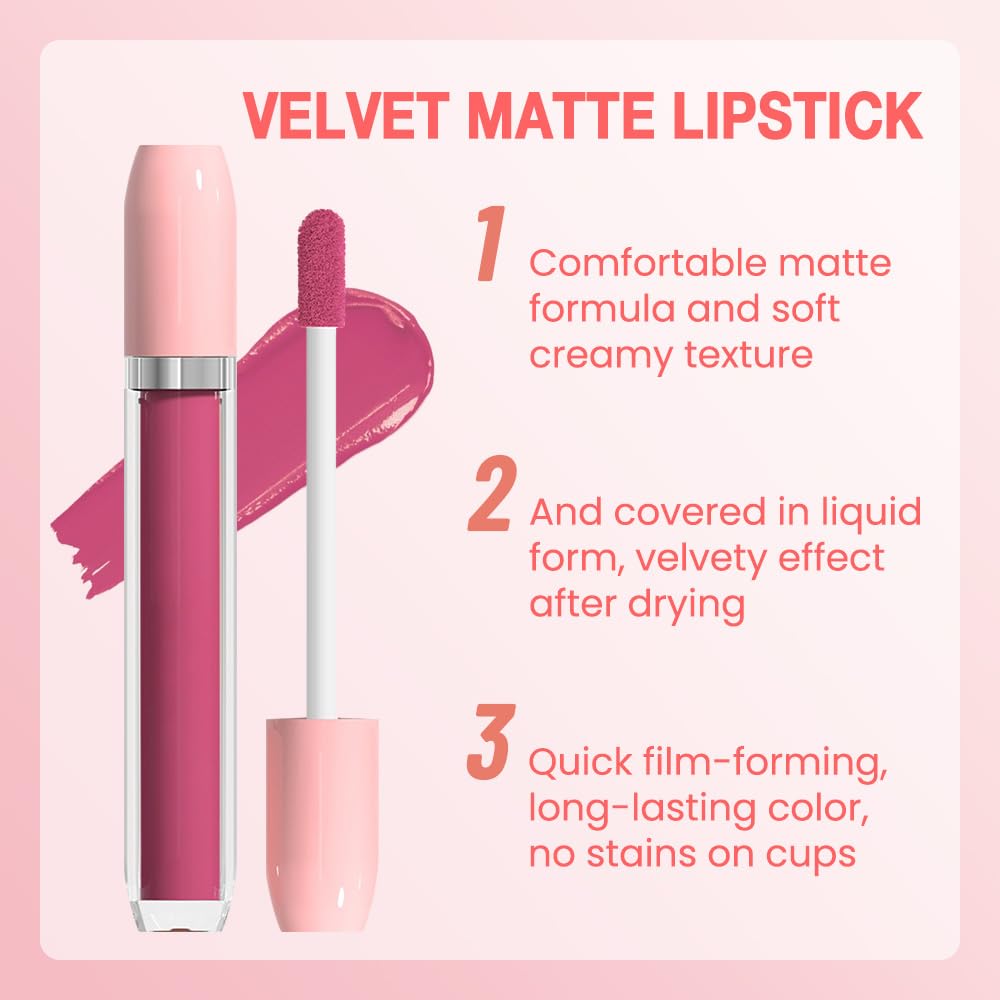 BINGBRUSH Super Matte Longwear No-Budge Stay On Smudge Proof Liquid Lipstick Long Lasting Makeup for Women,Highly Pigmented Color and Instant Shine, Cheeky