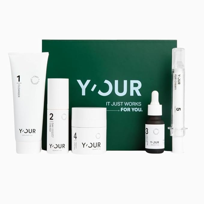 Y'OUR Anti-Aging Skincare Set – 5-Step System with Cleanser, Day Cream, Serum, Night Cream & eye Cream – Targets Wrinkles & Fine Lines – Hydrating, Firming & Non-Comedogenic. Holiday Gift