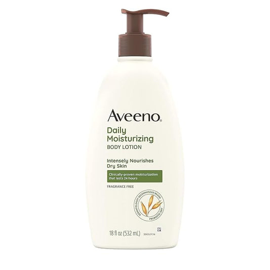 Aveeno Daily Moisturizing Body Lotion with Soothing Oat and Rich Emollients, Fragrance-Free, 18 Fl Oz