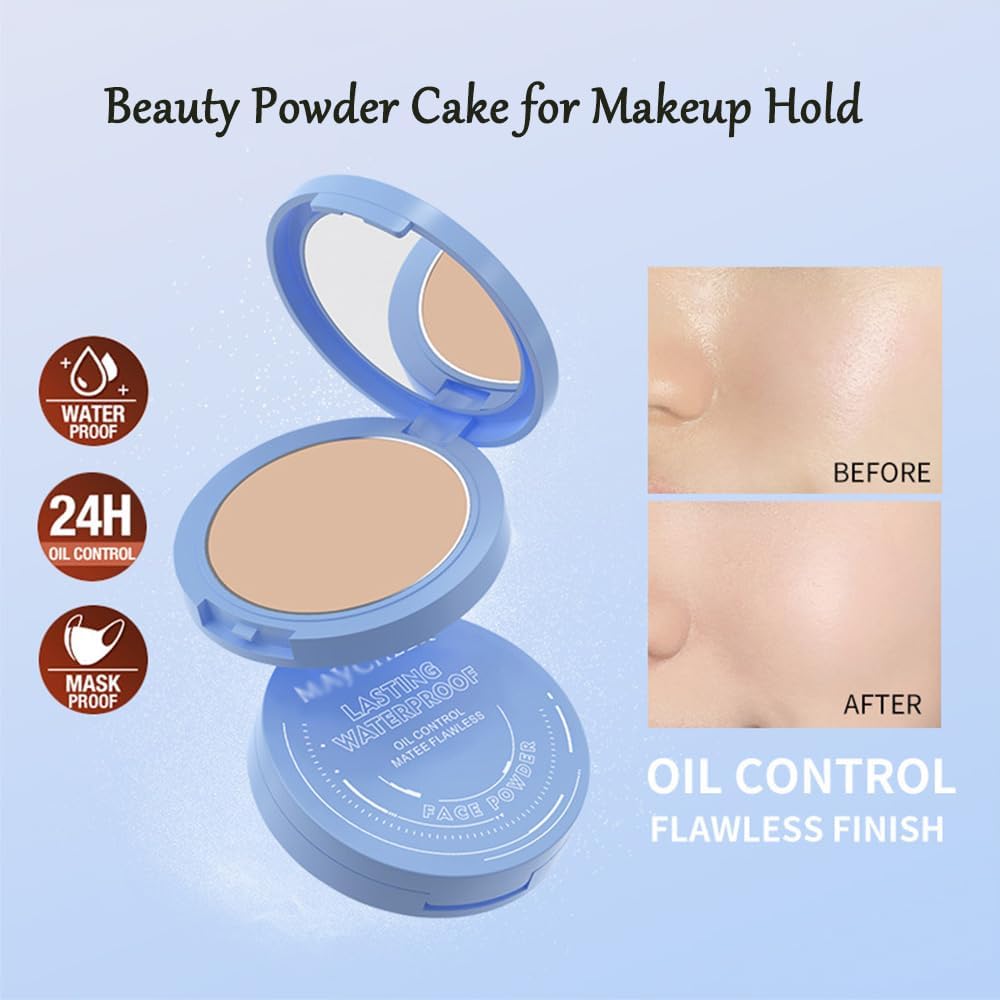 Beauty Powder Cake For Makeup Hold, Face Powder Waterproof Sets Makeup, Matte Perfection Pressed Powder, Long Wearing, Oil & Shine Control for All Skin Tones (#5, 1)