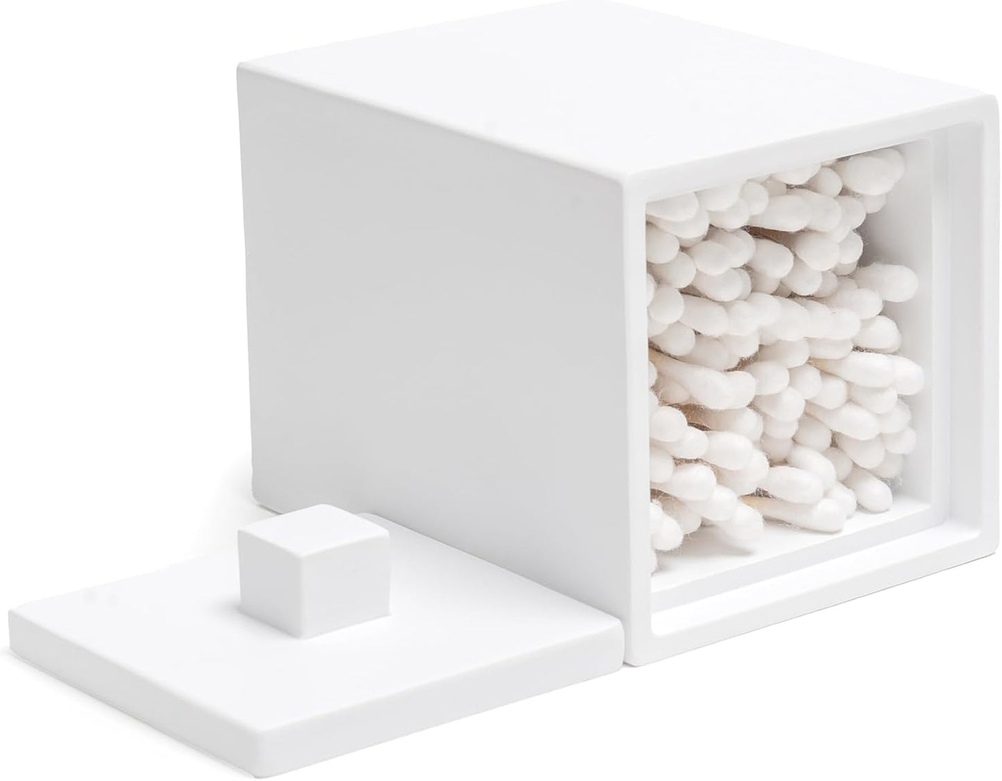 Bathroom Qtip Holder, Resin Cotton Swab Holder with Lid Qtip Holder Dispenser for Cotton Ball Bath Salts Storage Christmas Birthday Anniversary, Matte White