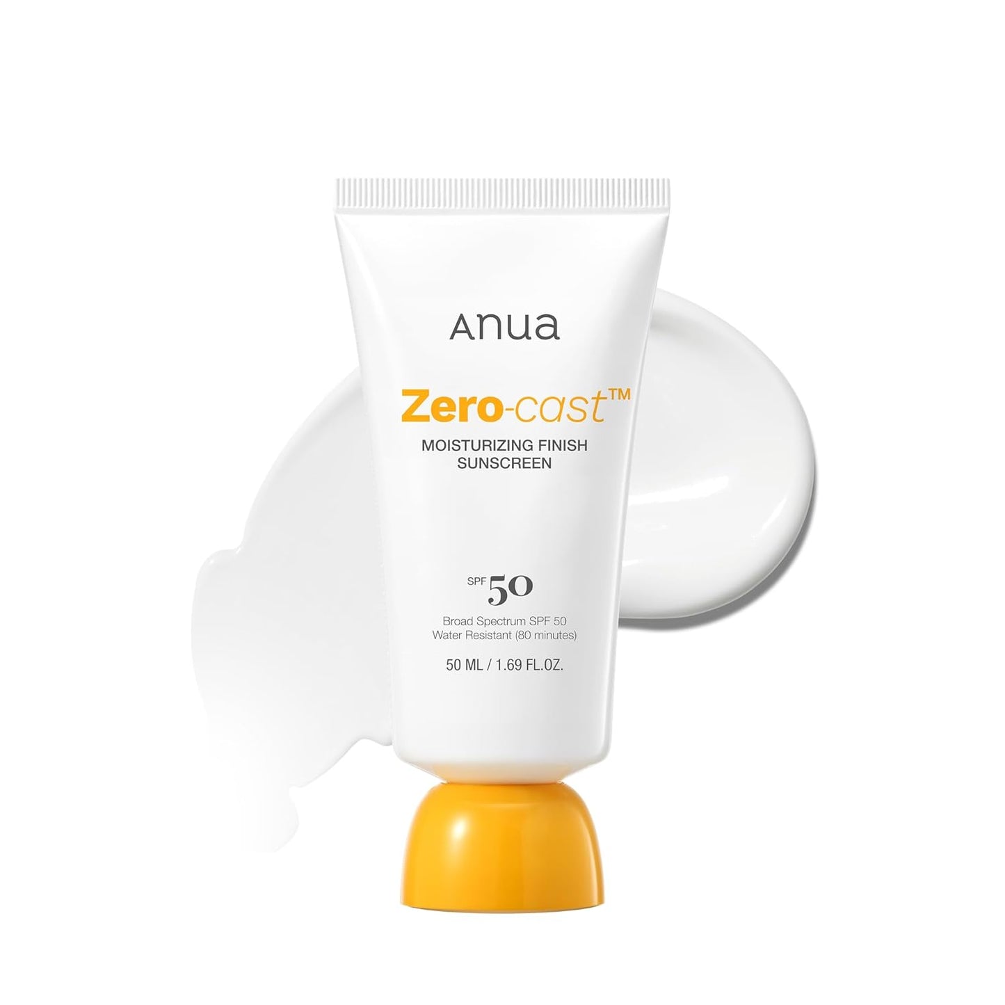 Anua Zero-Cast Moisturizing Finish Sunscreen,SPF 50, Glow Natural Sunscreen,No White cast, Hyaluronic Acid, Niacinamide sun block for face,Oil-Free, Oxybenzone free, Travel Essential (50ml/1.69fl.oz)