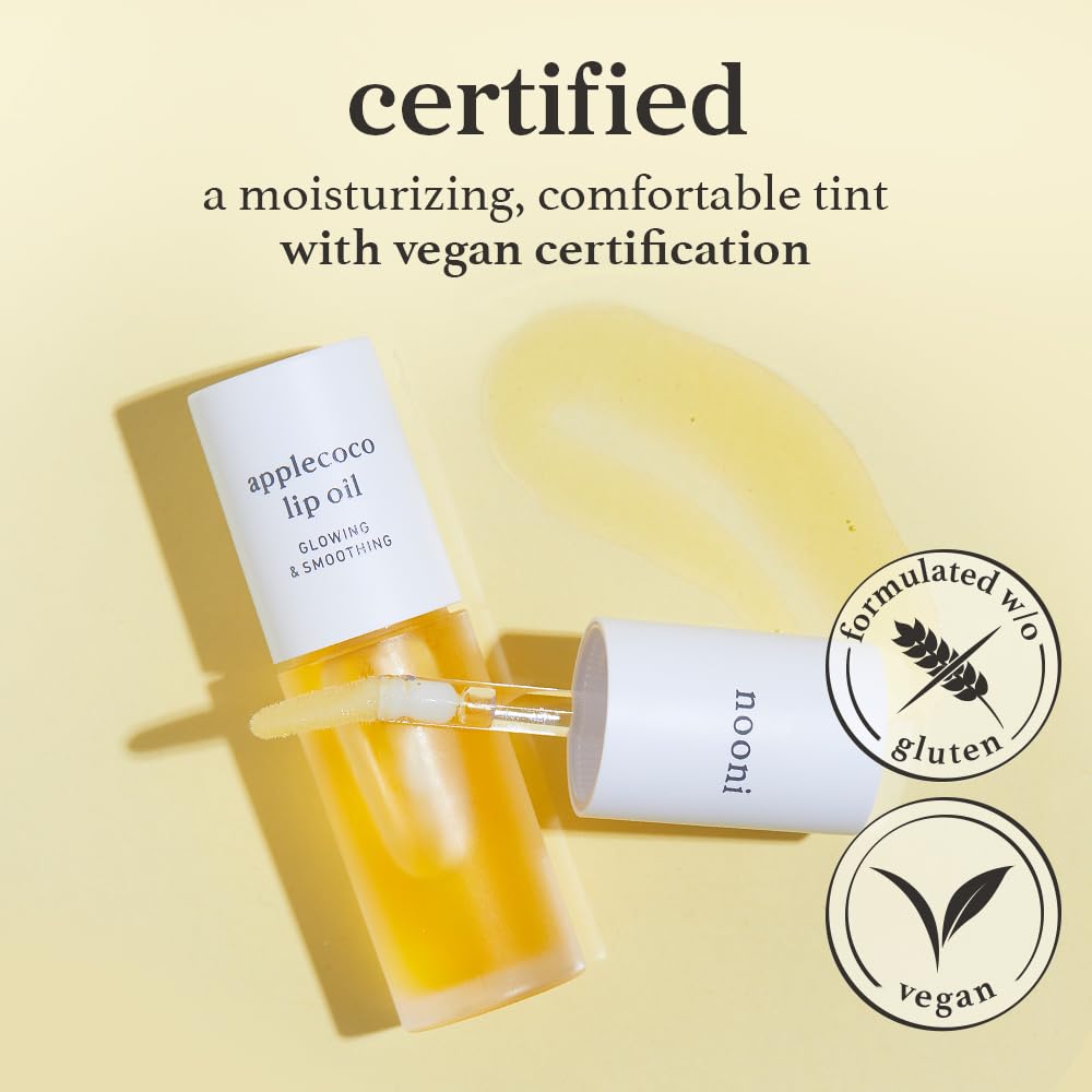 NOONI Korean Lip Oil - Applecoco | Lip Stain, Gift, Long-Lasting, Moisturizing, Plumping, Revitalizing for Dry Lips, Waterproof, No Peel Off, Korean Lip Tint, Clear Lips, Mother's Day, 0.12 Fl Oz