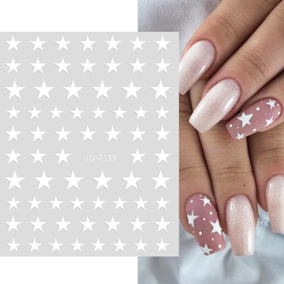 8Sheets Star Nail Stickers Gold Nail Art Stickers 3D Self Adhesive Nail Decals Silver White Gold Black Nail Art Decals Holographic Nails Design for Women Girls Nails Art Accessories DIY Manicure