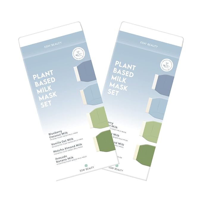ESW Beauty Plant-Based Milk Face Masks - 8-Pack Skincare Set - Hydrating, Radiance, Firming & Soothing with Avocado, Matcha, Blueberry, Vanilla & Oat Extracts for All Skin Types