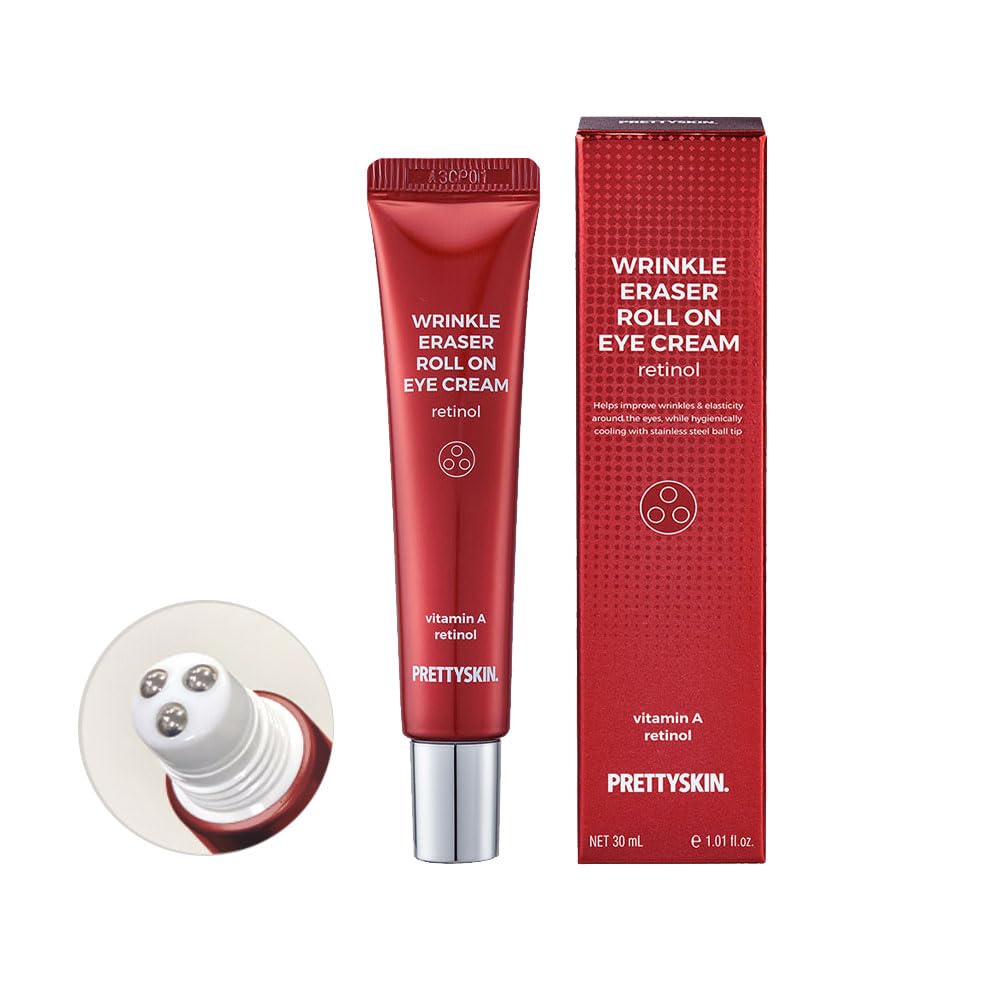 PS.PRETTYSKIN Roll On Eye Cream with Vitamin A and Stainless Steel ball Tip- Under Eye Roller Cream for Elasticity Wrinkles Puffiness Fine Lines-Korean eye cream 30ml/1.01fl.oz. (Retinol)