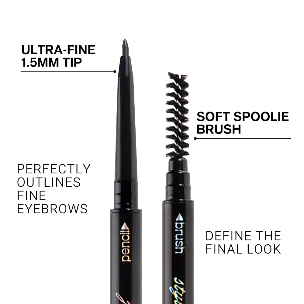 5 Pcs Waterproof Dual-Sided Fine Tip Eye Brow Pencils Pack,Ultra-Fine Mechanical Precise Pencil,Draws Tiny Brow Hairs, Defines, Fills Eyebrows, Shapes, Contours, Combs,1mm Pen Point(Pack of 5)-Gray