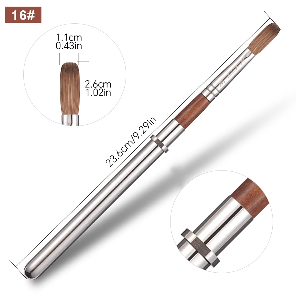 KADS Acrylic Nail Brush with Penholder Nail Brush for Acrylic Application-Oval Shaped Powder Nail Design Tools for Professional Manicure DIY Home Salon (16#)