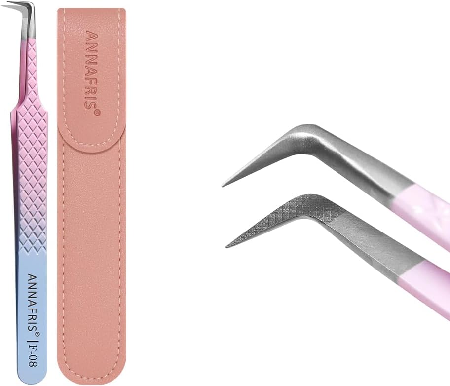 Eyelash Extension Tweezers,Fiber Tip Grip Boot Volume Lash Tweezers,Professional Pointed Lash Extension Tweezers for Easy Lash Application and Removal-F08