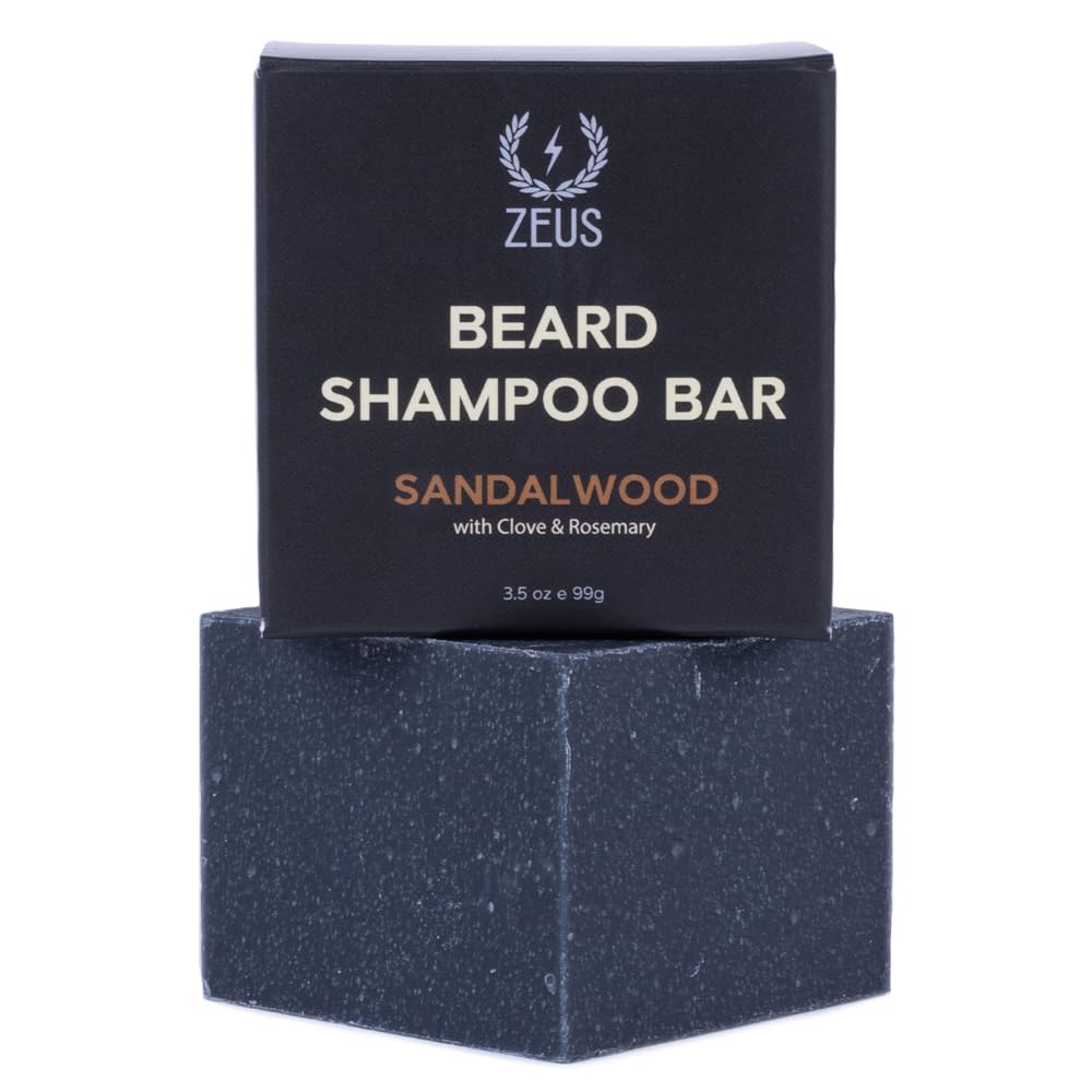 ZEUS Beard Wash Bar for Men, All-Natural Hydrating Shampoo, Skin-Clarifying Soap & Beard Care Cleanser with Natural Ingredients, Anti-Itch & Gentle on Skin (Made in USA) Sandalwood