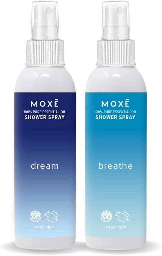 MOXE Shower Steamer Spray, 100% Essential Oils, Sinus & Tension Relief, Natural Sleep Aromatherapy, Made in USA (Breathe & Dream, 4 Ounces, 2 Pack)