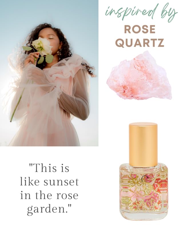 Rose Quartz Organic Perfume Oil Extract Roll-On by Sage- 1/4 oz, Vegan & Cruelty-Free, Floral Scent, Rose Damask, Honeysuckle, Jasmine - Made in USA