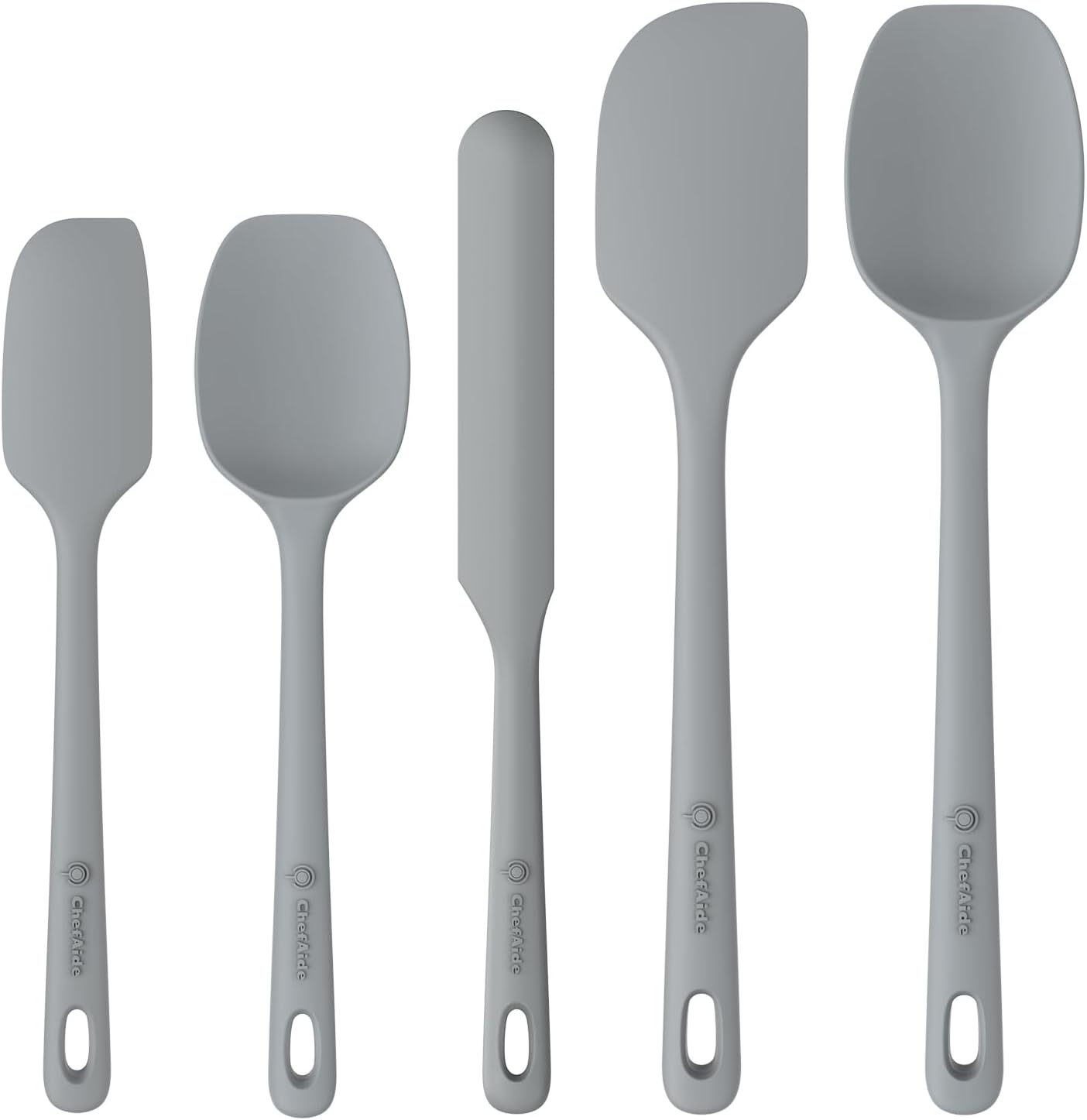 5 Pieces Silicone Spatula Set, Food Grade Rubber Spatula, Upgrade Strong Handle with Ergonomic Grip, Heat Resistant Up to 600°F for Nonstick Cookware, Cooking Gray