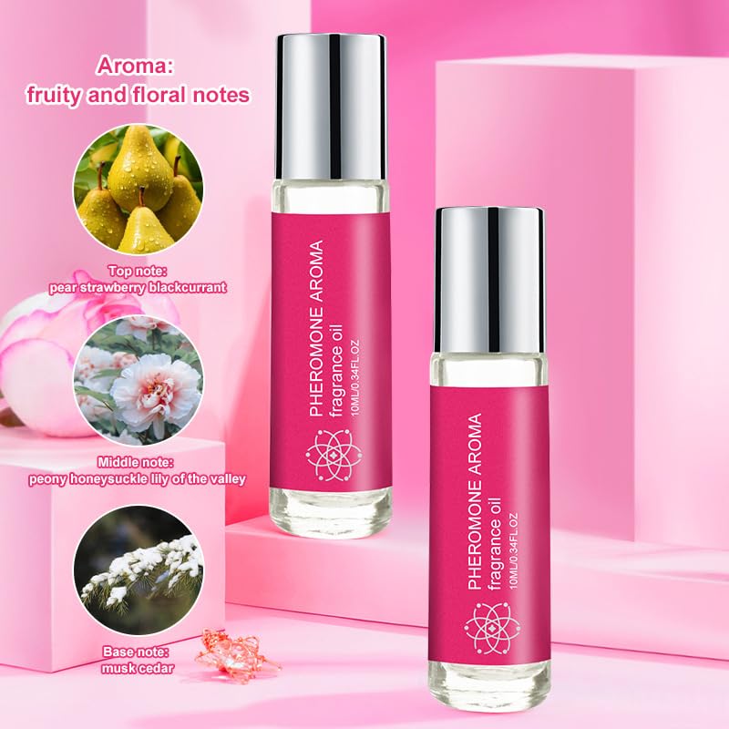 Pheromone Roll-On Perfume for Women, 10ml， Floral Fruity Fragrance, Top Notes Pear Strawberry Blackcurrant, Middle Notes Peony Honeysuckle Lily of the Valley, Base Notes Cedarwood,Elegant & Fresh