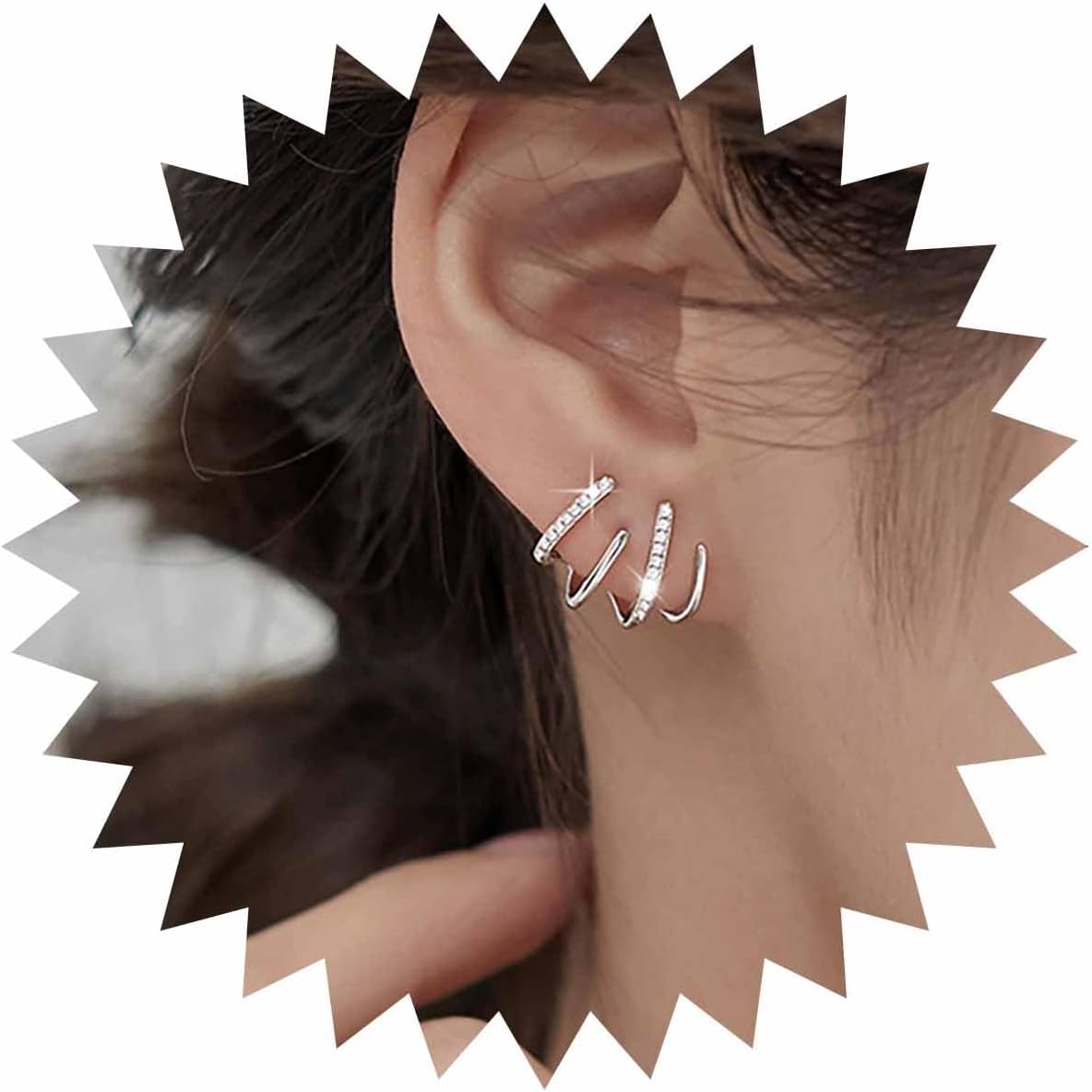 Boho Crystal Claw Earrings Silver Cz Needle Claw Stud Earrings Sparkle Needle Claw Earrings Minimalist Huggie Illusion Earrings Jewelry for Women