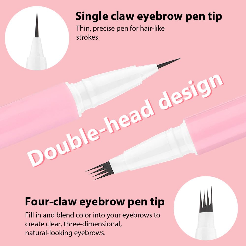 evpct 2Pcs Light Brown Magic Microblading Dual-Ended Eyebrow Contouring Pen Brow Pencil, with 4 Brush Micro-Fork-Tips Applicator and Precise Brush-Tip Hair Like Strokes, Dual-ended Eyebrow Brush