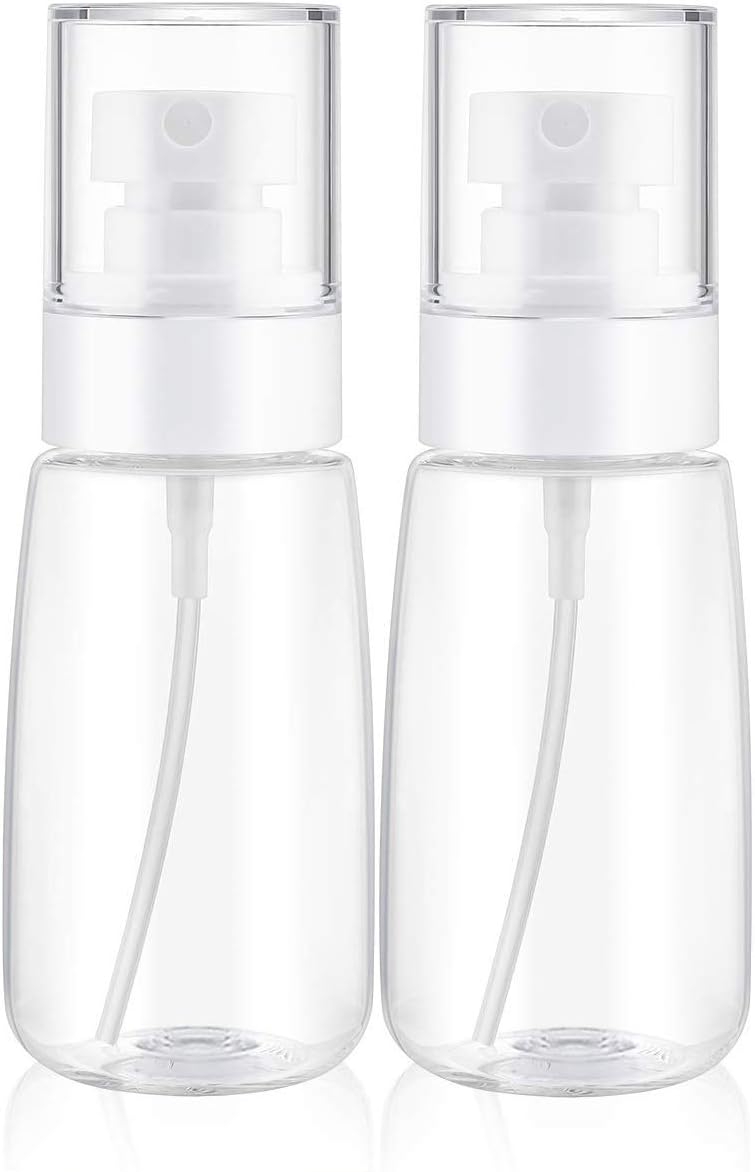 Spray Water Bottle Hair Mister, Fine Mist Stylist Sprayers 360 Empty Small Misting Spritzer, Perfume Atomizer with Pump Clear Containers 2PCS/2oz