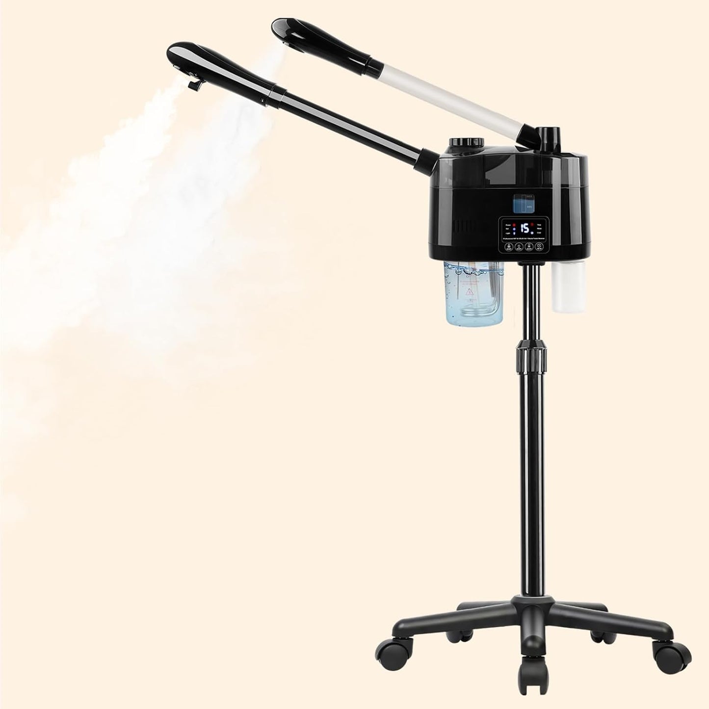 Professional Facial Steamer with Ozone and Hot & Cold Mist, Esthetician Steamer on Wheels, Face Humidifier for Facial Deep Cleaning, Digital Facial Steamer for Home and Salon, Black