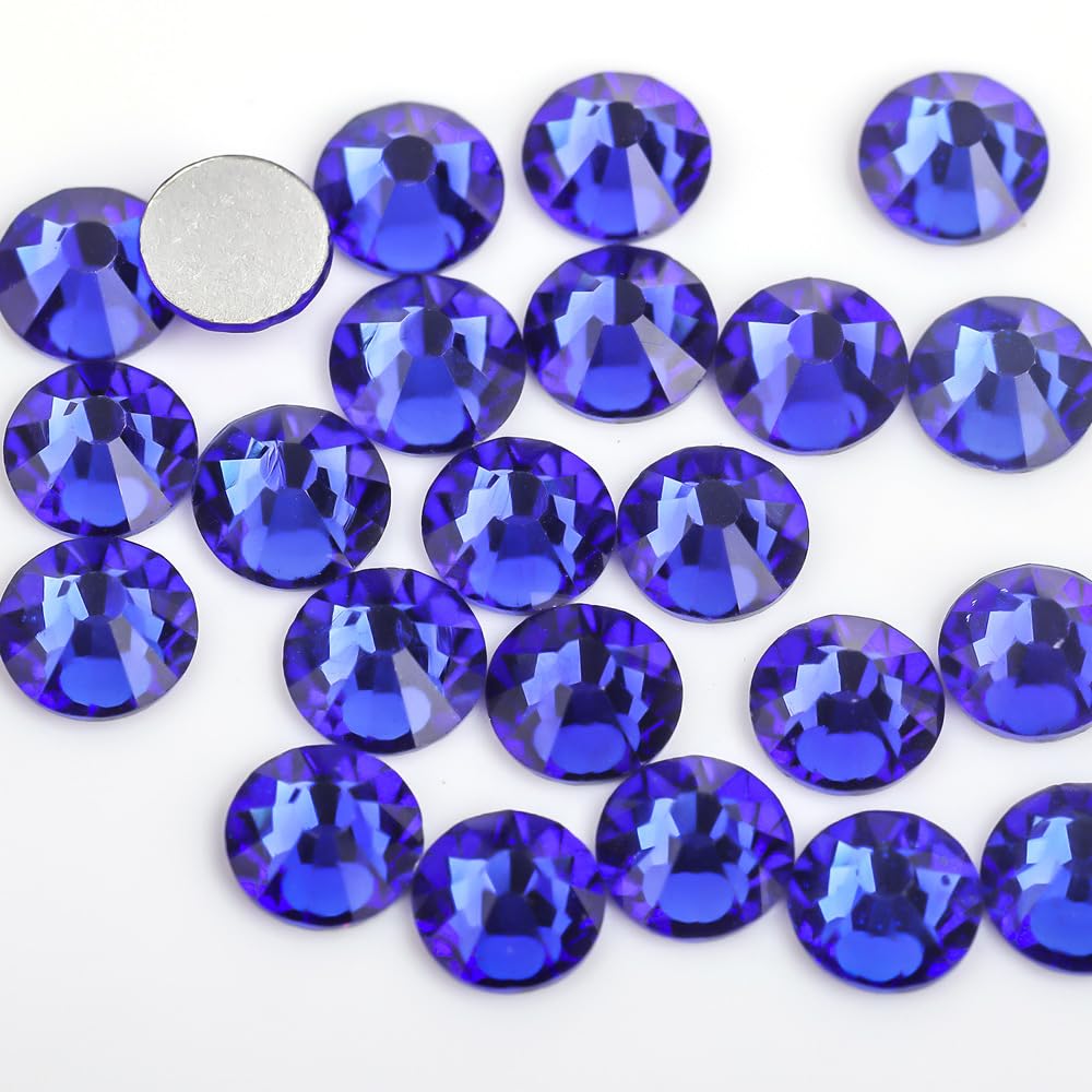 Flatback Glass Rhinestones,Bedazzler Gems 288pcs Non Hotfix Crystal Rhinestones for Nail Charms Crafts Clothes Tumblers,Sapphire,SS30
