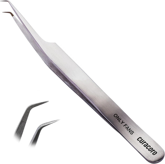 Curacoro Lash Tweezer - Professional & Precision Fiber Tip Grip Lash Tweezers for Eyelash Extensions, Multi Shapes & Purposes Tweezers for Volume, Isolation & Classic Lashes (Silver, Only Fan)