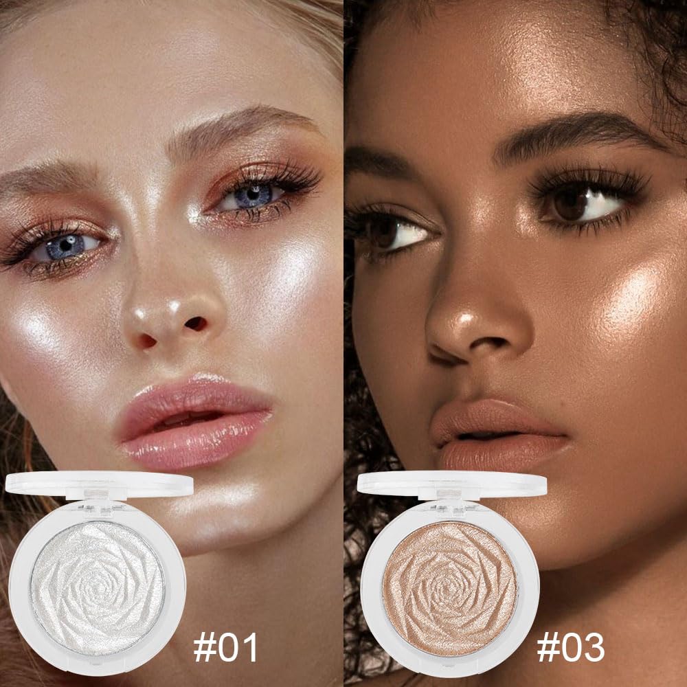 evpct Pearl White & Champagne Gold Face Highlighter Makeup Shimmer Glitter Diamond Sparkly Highlighters Makeup Palette Powder for Face Body Cheek iluminadores iluminador de jos maquillaje luminizers