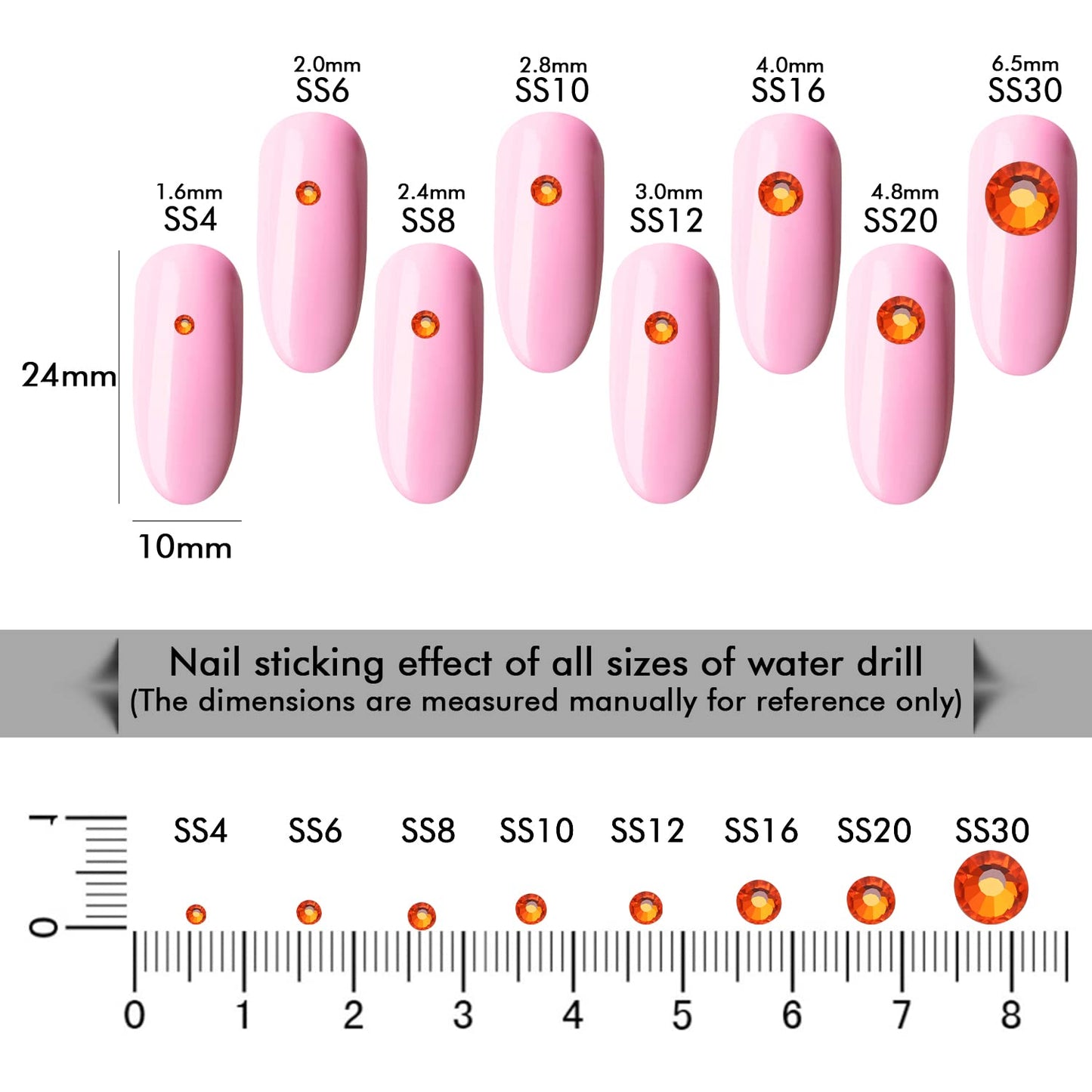 3000Pcs Orange Crystal Rhinestones,Glass Flatback Rhinestones Gemstones Mini for Nail Face Makeup Art Crafts Clothes Decoration - (SS8,2.4mm,Orange)