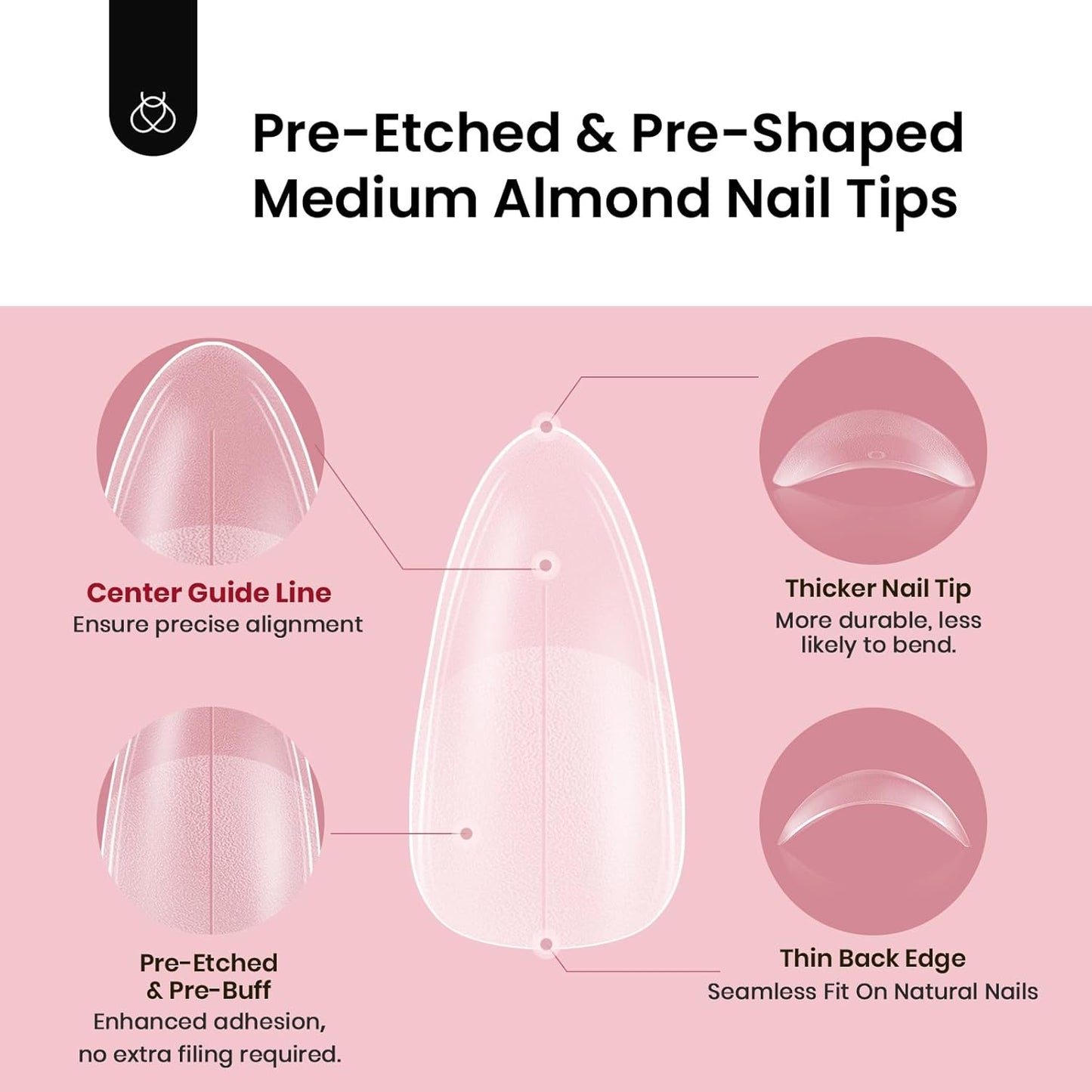 Beetles Medium Almond Nail Tips: 288PCS Medium Almond Matte Clear False Acrylic Press on Nails Tips 12 Sizes Pre-shape Full Cover Nail Tips Nail Extension DIY Valentines Day Gifts for Women