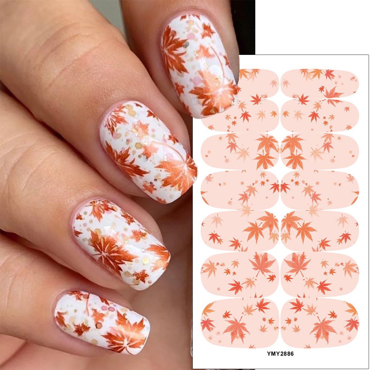 6 Fall Gel Nail Strips Maple Leaf Stickers for Women Nail Art Design