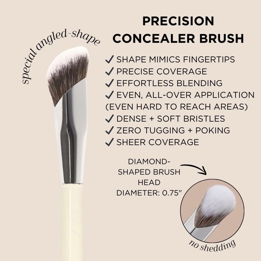 HALEYS Concealer Brush VEGAN+CRUELTY-FREE, Sustainable Wood, Vegan Bristles for Airbrushed Finish, For Creams,Liquids, Powder, Streak-free, Perfect Blending, Buffs, Smooths with Control, Special shape
