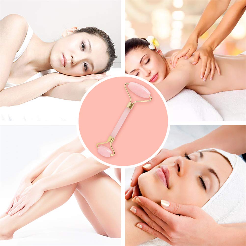 Jade Roller,Rose Quartz Roller for Face,Jade Skincare Tool,Jade Facial Roller,Eye Roller Anti Aging Jade Massager Roller Slimming Healing Chakra Tool A-Rose Quartz (Golden)