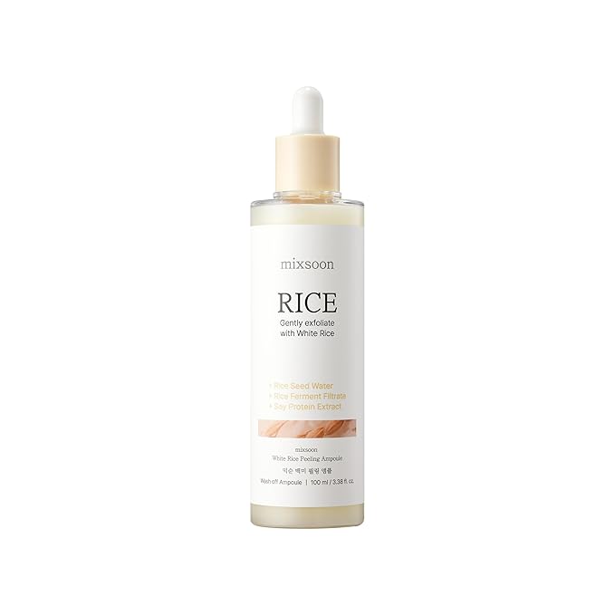 mixsoon White Rice Peeling Ampoule - White rice exfoliant, Gentle Exfoliating Serum for Smooth, Radiant Skin, Dead Skin Cells Remover 100ml / 3.38 fl.oz. Korean Glass Skin Care