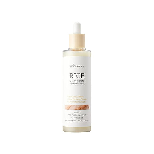 mixsoon White Rice Peeling Ampoule - White rice exfoliant, Gentle Exfoliating Serum for Smooth, Radiant Skin, Dead Skin Cells Remover 100ml / 3.38 fl.oz. Korean Glass Skin Care